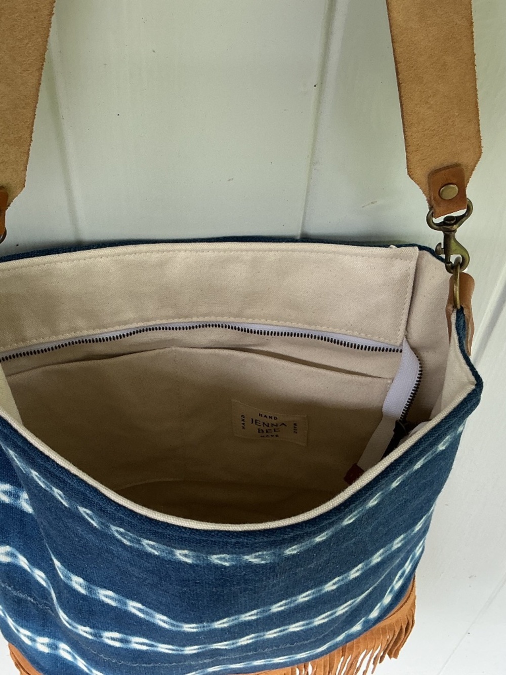 Jenna Bee indigo fringe BAG handmade TOTE - Picture 5 of 7